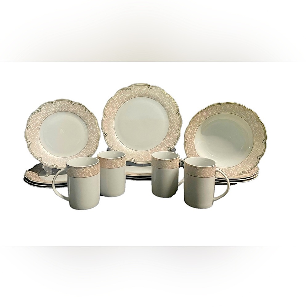 Elegant Pink and White Dinnerware Set